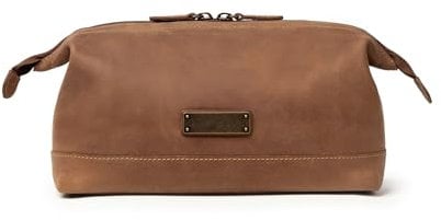 DRAKENSBERG Trousse de Toilette 'Ruby' - Nécessaire de Cuir de Voyage Classique, Pochette cosmétique, Trousse de Maquillage, Homme, Fait Main Durable, Extensible, 5L, Havane-Marron, DR00315