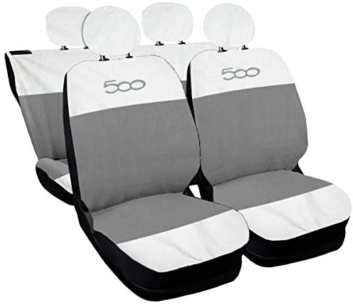 Rebeca Shop COPRISEDILI PER AUTO COMPATIBILI CON 500 MADE IN ITALY SET IN VARI COLORI (Bianco/Grigio Chiaro)
