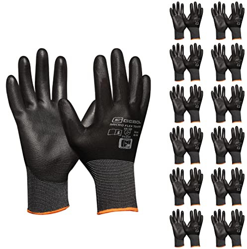 Gebol Micro Flex Touch 12er Set | Arbeitshandschuhe mit Touchfunktion | leichte Schutzhandschuhe mit Feingefühl | Damen und Herren | Größe XL (Gr 10) | Schwarz | 12 Paar Multipack