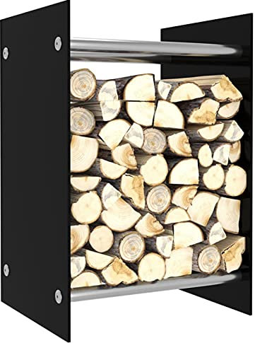 Festnight Brennholzregal Glas Kaminholzhalter Holzständer Für Kaminholz Stapelhilfe Für Brennholz Brennholzregal Drinnen Außenbereich Schwarz 40 x 35 x 60 cm