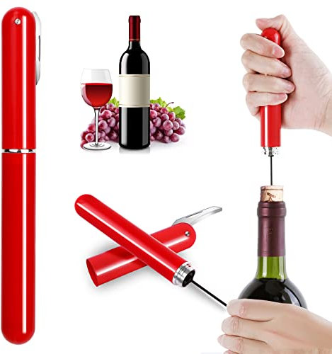Pwsap Luftdruck Weinöffner mit Folienschneider, Verbesserter Tragbare Taschenluftpumpe 2 in 1 Korkenzieher Weinflaschenöffner, 7s Schnelle Flaschenöffnung, Geschenke für Weinliebhaber, Rot