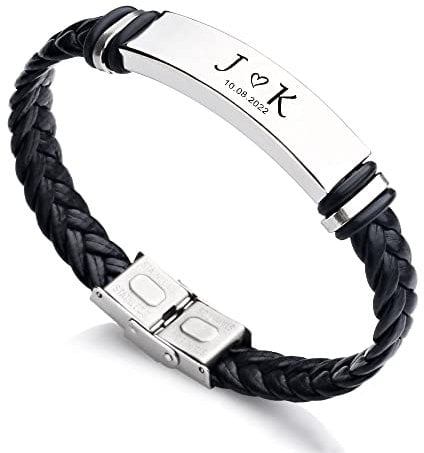 EDSG Personalised Mens Bracelet Leather Bracelets Gifts for Men Him Boyfriend Husband Dad Custom Engraved Bracelet Gift for Valentines Day Birthday Wedding Christmas (Design 1)