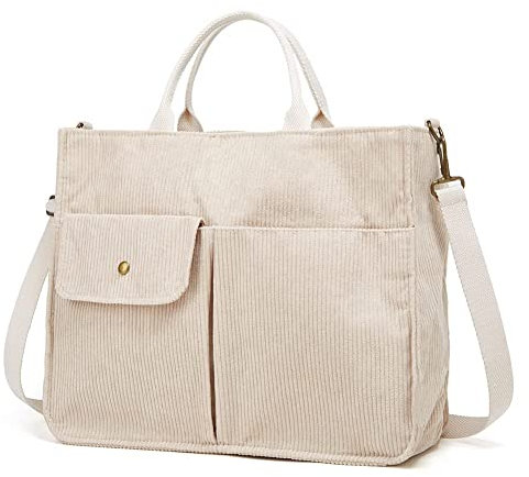 Niction Tragetasche für Damen, Cord, Hobo-Tasche, Umhängetasche, Umhängetasche, Kuriertasche, Handtasche, 2024, Beige/Weiß, Einheitsgröße
