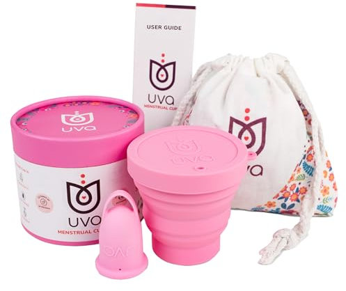 UVA Kit di 2 coppette mestruali riutilizzabili, misura 0 per flusso leggero, silicone durevole e a prova di perdite, 10 anni, coppetta mestruale, sterilizzatore e borsa da viaggio
