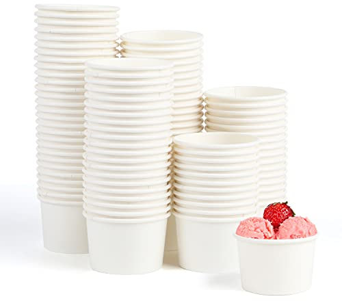 VEYLIN Paper Ice Cream Cups,100-Count 3OZ/130ML Disposable Dessert Cup for Hot or Cold Drinks, 3-Ounce White Cup for Sundae, Frozen Yogurt, Soup, Perfect for Christmas, Easter, Birthday Party