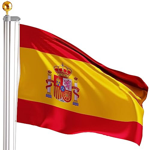 BRUBAKER Asta de 4 m Incl. Bandera de España y Punta de Bola Dorada - Asta de Aluminio con Manguito de Suelo para Jardín y Camping + Bandera de España 150 x 90 cm