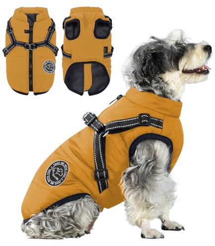 Savlot Hundejacke Winterweste Jacken Hundemantel Hundepullover Haustier Skifahren Kostüm Ärmellose Baumwolle Gepolsterte Weste Mit Brustgurt Gurt - Gelb, XS