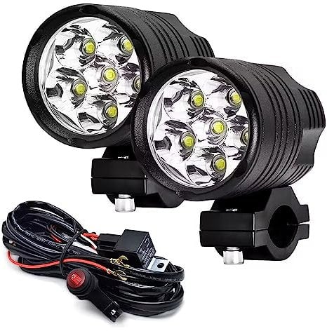 Kairiyard Paar Motorrad Runde LED Fernlicht EVO 45W 6000K 6000lm Zusätzliches Licht Motorrad Hochtragende Scheinwerfer Nebelscheinwerfer für Moto Quad mit Schalter und Halterung 12V-90V