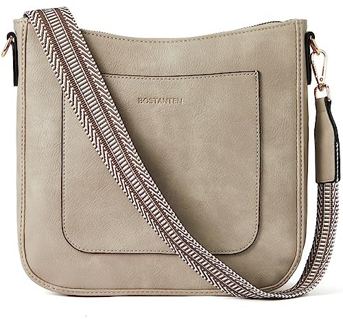 BOSTANTEN umhängetasche damen mittelgroß Handtaschen damen-schultertaschen aus PU Leder shopper tasche für Frauen Hobo Crossbody Bags mit verstellbarem Farbigem Riemen Grau