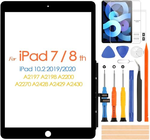 ARSSLY Touch Screen Replacement for iPad 7/8 2019 2020 A2197 A2198 A2200 A2270 A2428 A2429 Touchscreen Digitizer for iPad7 iPad8 7th 8 th Gen with Kits(Black,Without Home Button