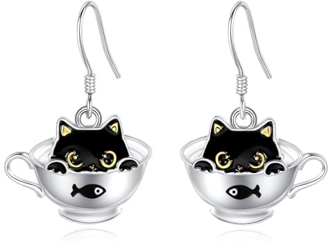 EUODRA Harmony Ball Sterling Silver Animal Earrings for Women, Cute Pearl Moonstone Cat Elephant Dog Snowflake Earrings Jewelry Gift for Girls Girlfriends