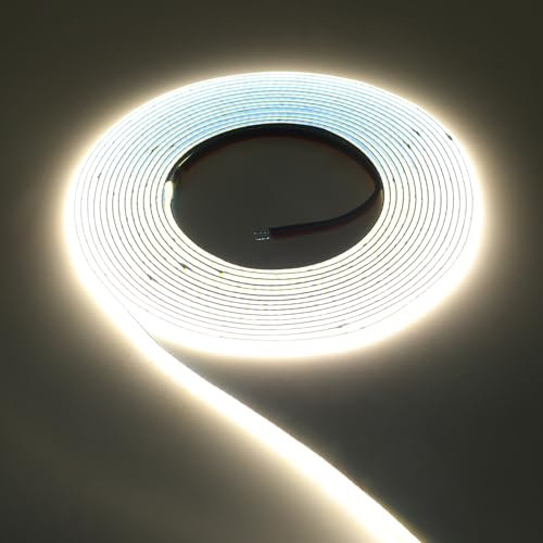 KISUFU COB LED Streifen 12 V, Flexibel 384 LEDs/m, IP65 Wasserdicht für Innenräume - Feenlichter für Zuhause, Schrank, Schlafzimmer, TV, Spiegel, DIY-Beleuchtung