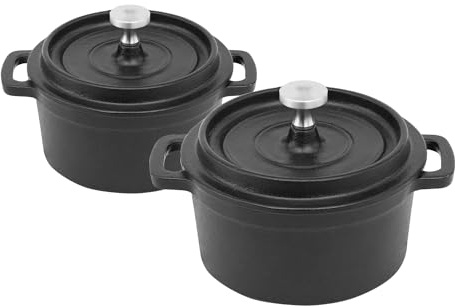 Flavehc Mini Cocotte - Mini forno olandese da 0,5 l, in ghisa, per forno, aglio e confit, con coperchio, set da 2, colore: nero