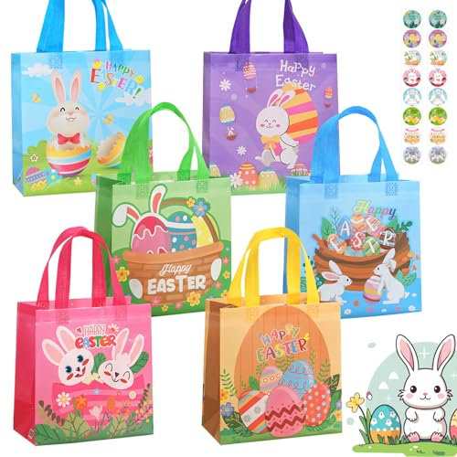 Ostertasche Kinder, Darryy 6 Stück Ostertüten, Osternest zum Befüllen, Ostern Geschenktüten Sehr Groß, Große Ostertasche, Osterbeutel, Osterverpackung, mit Griffen 6 Designs