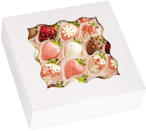 YankMooM 15PCS Boxes for Cookies,8x8x2.5inch Cake Boxes with Window White Bakery Boxes with Display Cookie Packing Boxes for Cakes Cookies Strawberries Donuts Muffins Macaroon