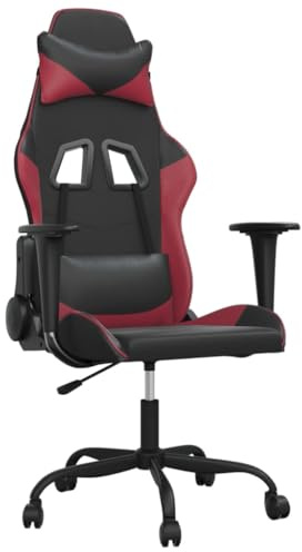 vidaXL Gaming Stuhl, Bürostuhl mit Massagefunktion, Drehstuhl Höhenverstellbar mit Hebel, Computerstuhl Sessel, Schwarz Weinrot Kunstleder