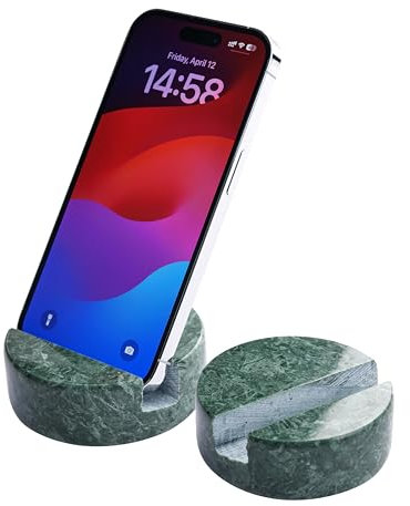 TransMarble Luxuriöser Marmor-Handy-Ständer für beliebte Smartphones (1 Stück) – echter massiver Marmor-Handy-Ständer als Büroschreibtisch oder Küchenarbeitsplatte (Smaragdgrün)