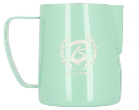 Barista Space Polished Silver Milk Jug ottimale per latte Art con beccuccio preciso, leggero e maneggevole, consigliato dai campioni del mondo – Silver Green – 350 ml
