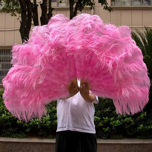 XINTAOSM Ostrich Feather,Decorative,Crafts Ostrich Feathers Fan Party Wedding Celebration Belly Dance Show DIY Decorative Ostrich Feathers Fan (Color : Deep pink, Size : 2PCS 130CM)