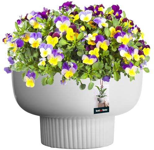 KOTARBAU® Keramik Blumentopf ⌀ 24 cm Höhe: 16,5 cm Weiß Blumen Übertopf Blumentöpfe Keramik Blumentopf Keramik Blumenübertopf Keramik Übertöpfe für Zimmerpflanzen Übertopf weiß
