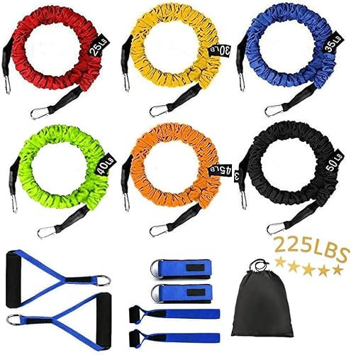 Juego de bandas de resistencia con asas, correas para el tobillo, bandas de ejercicio con 6 bandas de fitness apilables, anclaje de puerta para entrenamiento extremo, entrenamiento completo del