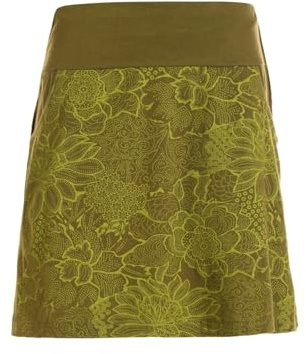 Vishes kurzer Damenrock mit Blumen-Spitze in Olive I Größe XL (40-42) I Handgefertigt aus 100% Baumwolle I Rock mit Taschen I Für warme & kalte Monate I Nachhaltige Alternative Bekleidung