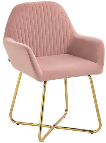 HOMCOM Modern Accent Chair, Velvet-Touch Fabric Upholstered Armchair with Metal Base for Living Room, Bedroom and Dinning Room, Pink