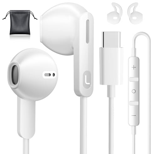 USB C Headphones for iPhone 17 Samsung Galaxy S25 S24 Ultra A55 Wired Headphones USBC Earphones with Mic HiFi Earphones USB C for iPhone 15 16 Pro Max Samsung A16 A56 S23 FE Google Pixel 9 iPad 10th