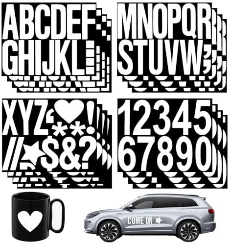 TESSTSY 12 Blätter Klebebuchstaben Wetterfest, Große Buchstaben Aufkleber, Selbstklebend Alphabet Aufkleber PVC Klebebuchstaben Wetterfest für Briefkasten Schilder Fenster Türen Adressnummern Autos
