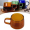 Taza de caf transparente tazas cafe cristal de 250 ml, taza de borosilicato de vidrio, té, agua, leche con asa, succinita para café, cereales, yogur, bebidas (ámbar)