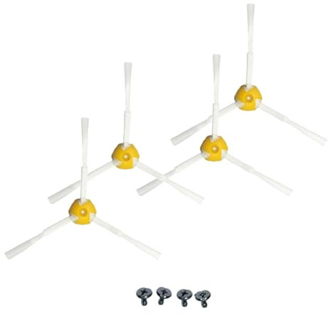 MultiAccesorios Pack de 4 Cepillos Laterales y 4 Tornillos de Repuesto para Roomba Series 500, 600, 700, 800 y 900 – Kit de Recambios para Aspiradora Robot