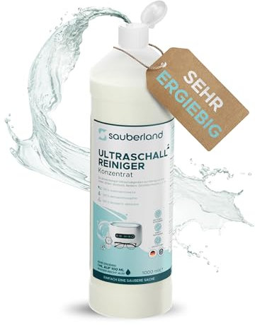 sauberland® 1L Ultraschallreiniger Konzentrat (1:100) für Ultraschallbad | Für Ultraschallreinigungsgeräte für Brillen, Schmuck uvm. | Gegen Fett & Schmutz - Ohne Zusätze | gratis E-Book & Made in DE