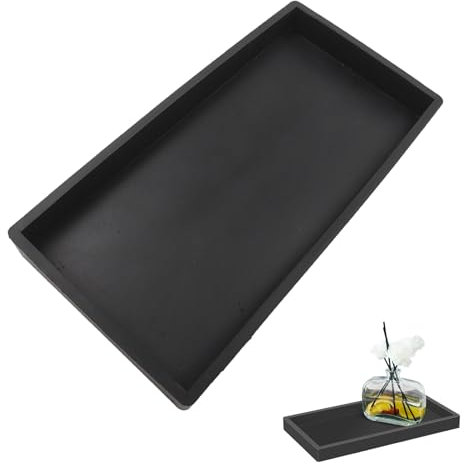 Bathroom Vanity Tray, Kitchen Sink Countertop Organizer Plate Holder, Rectangular Plate Tray for Perfume, Candles, Soap, Towel, Plant, Bathroom Accessories (Black)