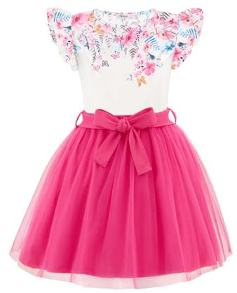 Arshiner Vestiti per Ragazze Motivo Floreale Set di Abbigliamento T-shirt Senza Maniche Gonna in Tulle Set per Bambini Vestito da Compleanno Festa in Tulle Vestito da Principessa con Cintura 7-8 Anni
