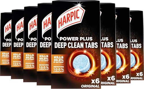 Harpic Power Plus Deep Cleaning Toilet Tablets, Original Scent, 6 Tablets, Deep Clean Without Scrubbing, Removes 100% Limescale, Toilet Cleaner | Pack of 8