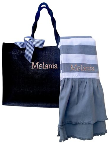 Borsa mare con telo personalizzabile con ricamo. Borsa in Juta e telo mare Idea regalo donna. Edizione limitata
