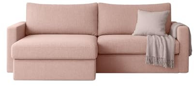 FARO MINI Ecksofa mit Schlaffunktion & Stauraum – Kompaktes Schlafsofa mit HR-Kaltschaum & Wellenfederung – Leichter Aufbau – moderner Faro Stoff – 224×140 cm (Hellrosa, Links)