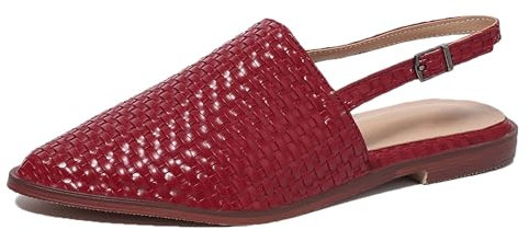 LarDorLin Plates Dolly Chaussures Femme Pointu Slingback Ballerine Décontractée Ballerina Tresser Plates Chaussures Confort Plage Bureau Loafer Vin Rouge Taille 45 EU (47 CN)