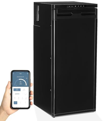GEARFLOW 90L 12/24v Compressor Fridge Refrigerator Freezer in Black Digital Display Bluetooth APP Control for Camper Van Motorhome RV Caravan