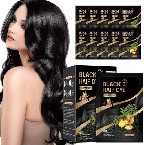 10 Piezas Black Hair Dye Shampoo 3 En 1, Champú Tinte Negro Black Instant, Cubre Canas, Shampoo Tinte Negro Para Cabello, Para Mujer Y Hombres (20ml*10)