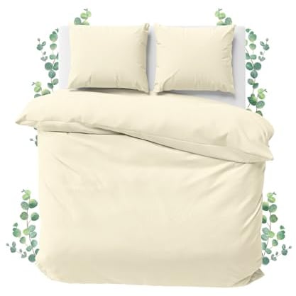 JACOBSON Bettwäsche 100% Baumwolle (200x200cm, Natur, 3-teilig) | Set: 1 Bettbezug + 2 Kissenbezüge 80 x 80 cm