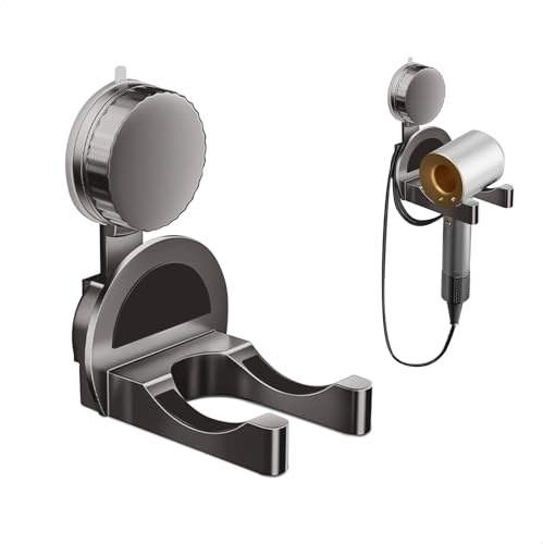 Föhn Halterung mit Saugnapf, Fönhalter Ohne Bohren mit Kabelhalter, Föhnhalter Wand, Hair Dryer Holder de Wiederverwendbar, Abnehmbar Fönhalterung für die Meisten Haartrockner(1 Stück, Grau)