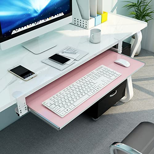 Ergonomic Desk Extension, Adjustable Keyboard Tray with Pull-Out Armrests, Clamp-On Under-Desk Storage, Red 65x30cm - Enhance Workspace Comfort