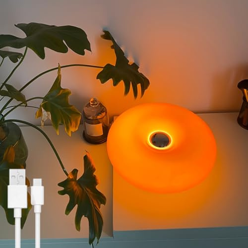 AoLa Donut Lampe Orange Akku Tischlampe Kabellos LED Dimmbar Touch Lampe USB Aufladbar Batterie Nachttischlampe Moderne Rund 3000K-6000K für Schlafzimmer Wohnzimmer Esszimmer