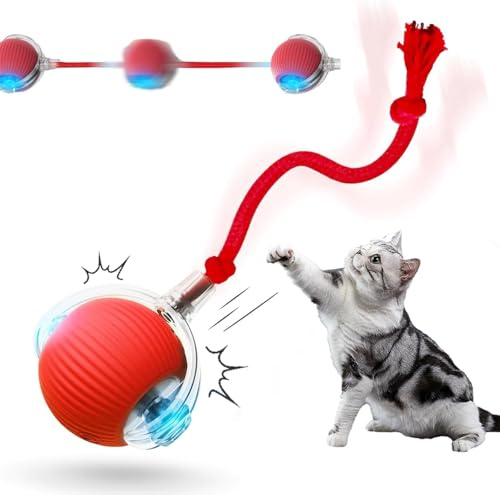 Ziswin Balle Roulante Interactive pour Chiens 2026 - Détection et Mouvement Automatique 360°, Jouet Stimulant Intelligent pour Chiens de Petite et Moyenne Taille (Rouge)