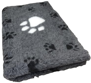Krambambulishop.de Vet-Bed Softbed Dry-Bed Hundebett Hundedecke Vetbed Trockenbett rutschfest 30mm (Grau mit großer weißer Pfote, 160cm x 100cm)