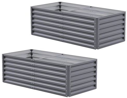 Amopatio Hochbeet Metall 2er-Set, Pflanzbeet Hochbeete für Garten, 180x90x60cm, Hochbeete-kit 970 L für Gemüse Blumen Sukkulenten Kräuter, Blumenbeet & Pflanzentrog, Verzinkter Stahl, Grau