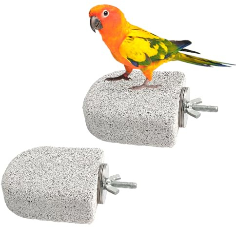 2 Piezas Piedra de Afilar Picos de Pájaro, Percha de Piedra Natural para Pájaros, Percha Juguetes para Jaulas de Pájaros para Loros y Aves Pequeñas, Ayuda a Recortar Uñas y Pico Naturalmente, Grises