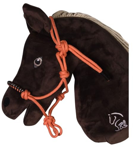HKM Hobby Horsing Knotenhalfter mit Strasssteinen - Verstellbares Halfter für Steckenpferd – Realistisches Hobby Horse Zubehör für Kinder (Orange)