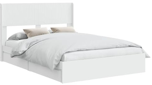 vidaXL Bettgestell mit Stauraum und Kopfteil Weiß 160 x 200 cm, Moderner Stauraum-Bett, rechteckiger Rahmen, Elegantes Kopfteil, minimalistischer Stil, praktisches Möbelstück